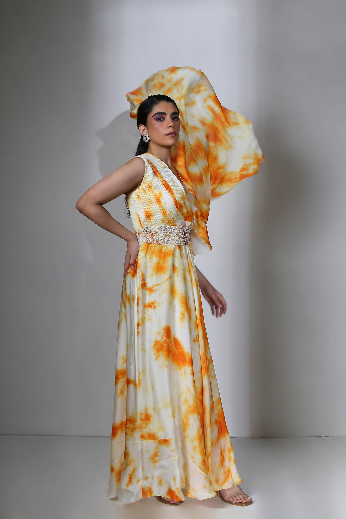 Anisa - Yellow & Orange Tie Dye Gown