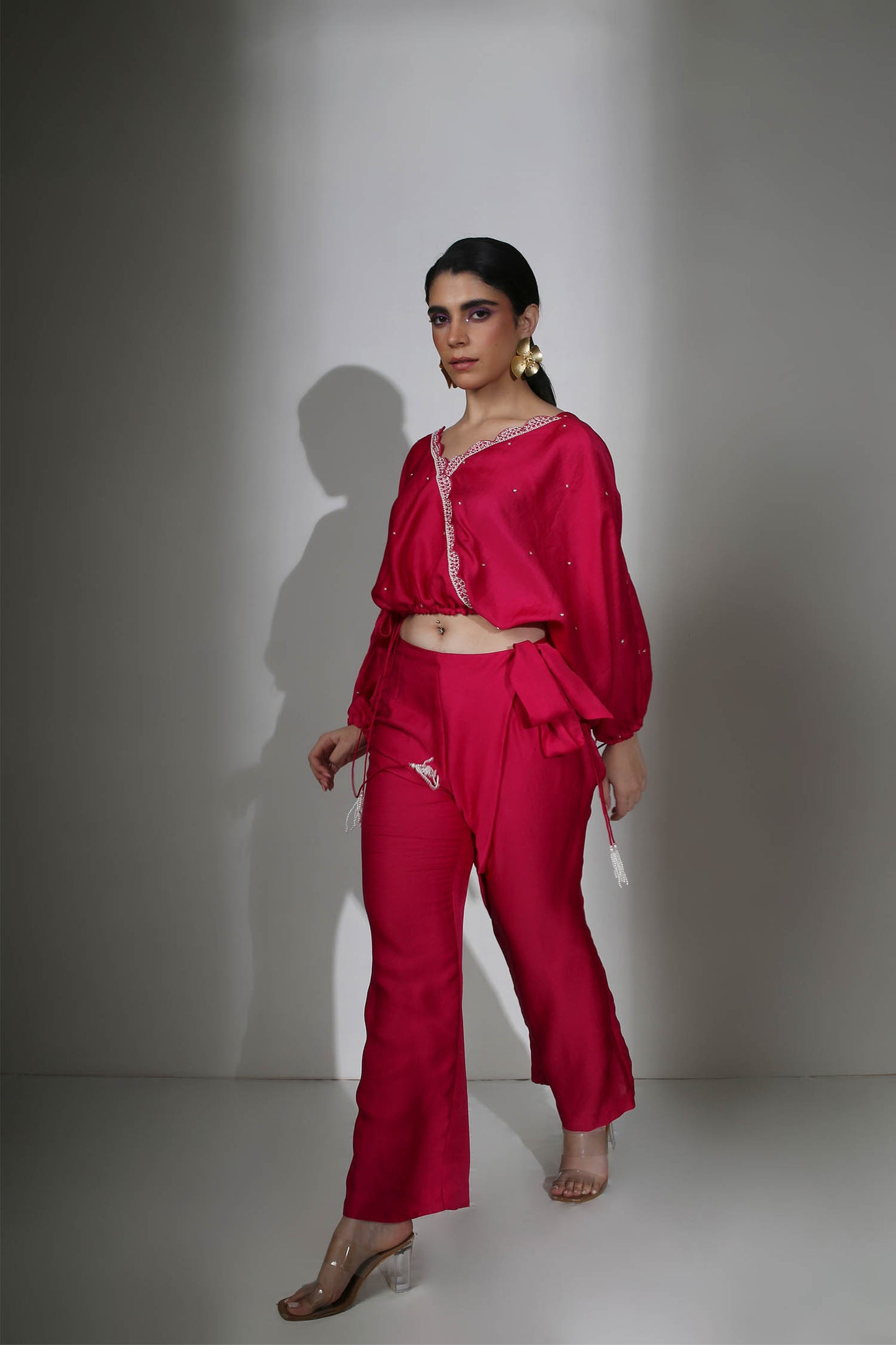 Ember - Magenta Drawstring Top & Flared Pants With Side Waist-Tie