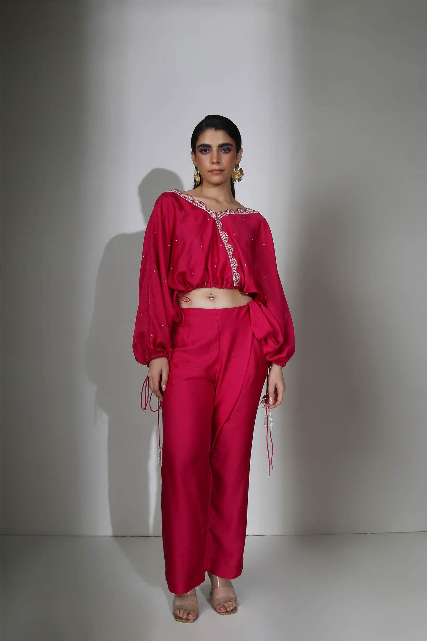 Ember - Magenta Drawstring Top & Flared Pants With Side Waist-Tie