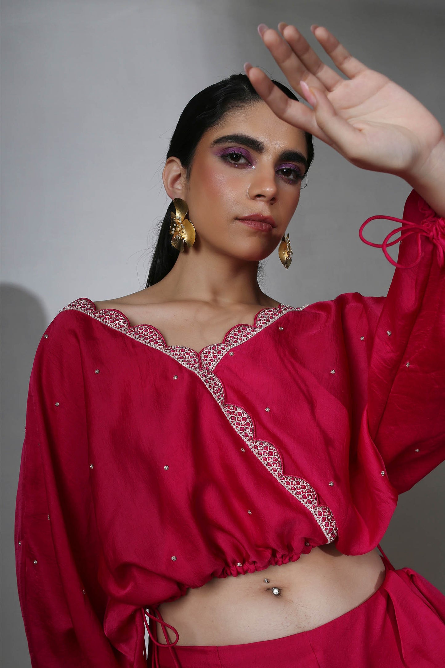 Ember - Magenta Drawstring Top & Flared Pants With Side Waist-Tie
