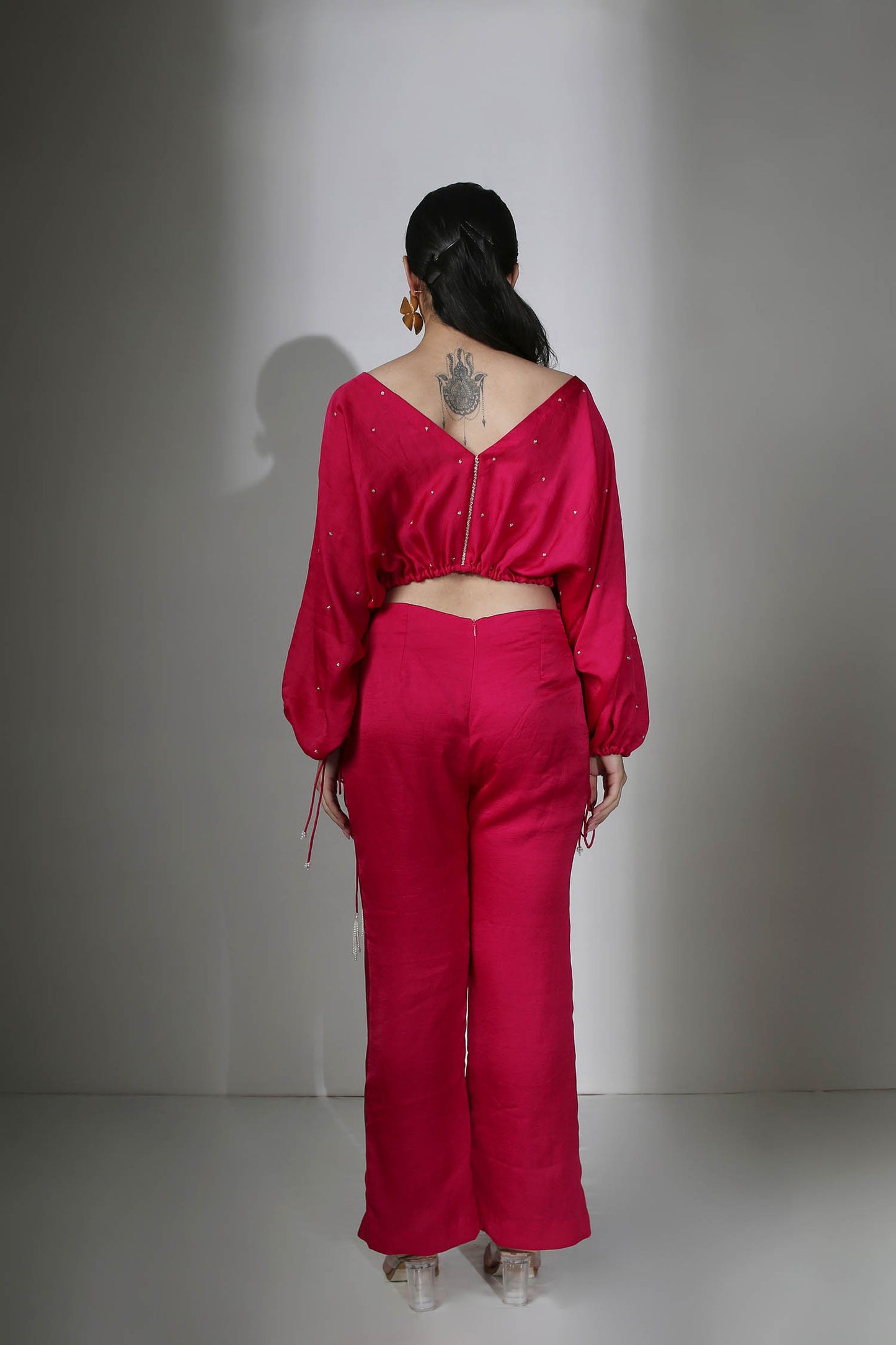 Ember - Magenta Drawstring Top & Flared Pants With Side Waist-Tie