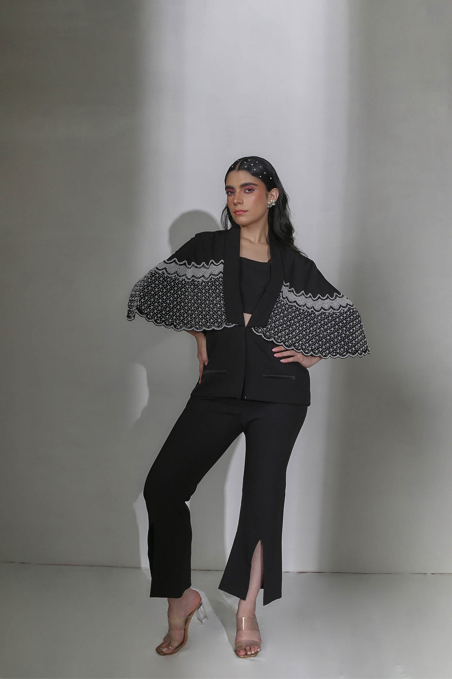 Alara - Black Pearl Hand-Embroidered Blazer & Pant Suit