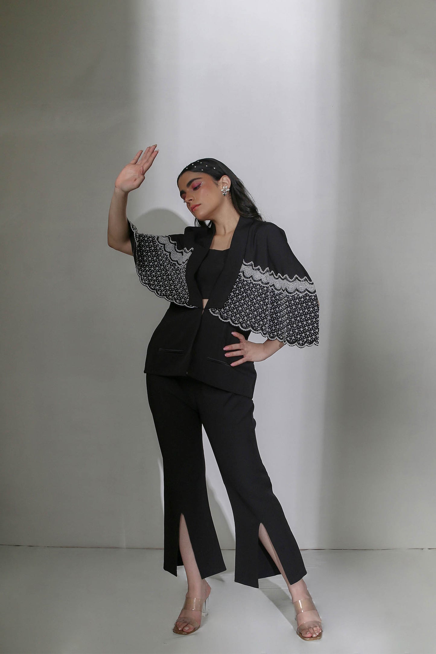 Alara - Black Pearl Hand-Embroidered Blazer & Pant Suit