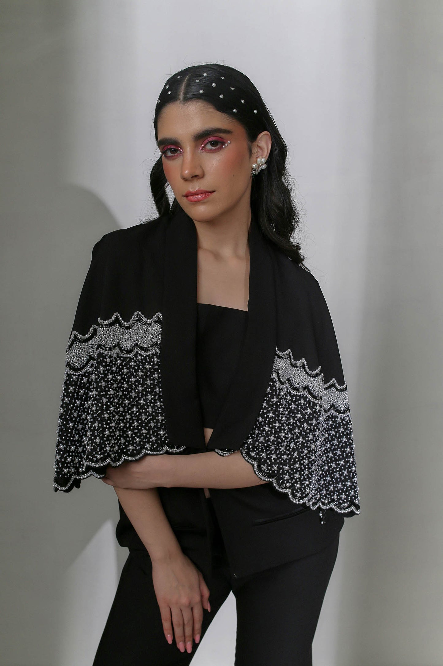 Alara - Black Pearl Hand-Embroidered Blazer & Pant Suit