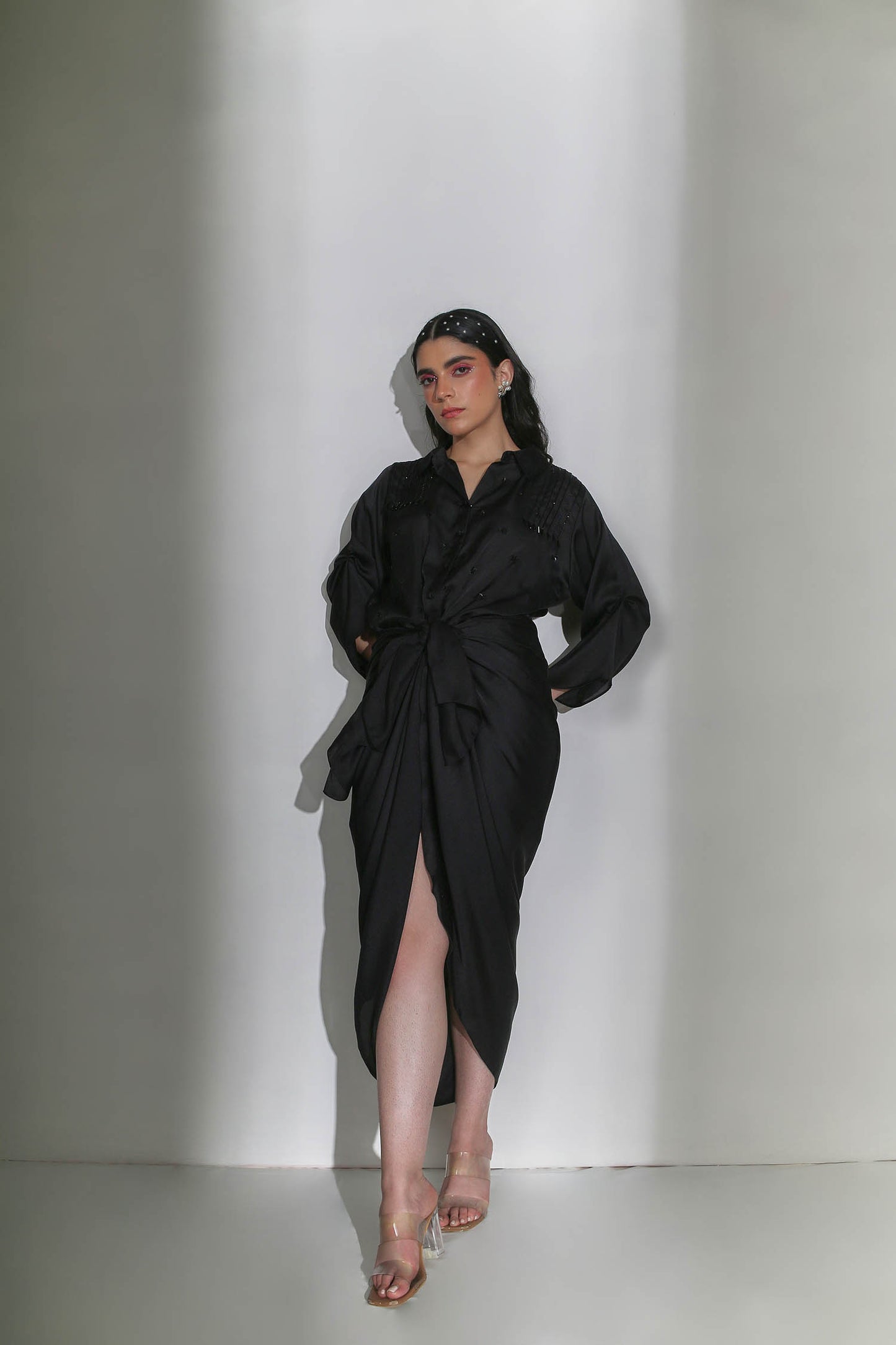 Elle - Black Wrap Dress With Front Tie