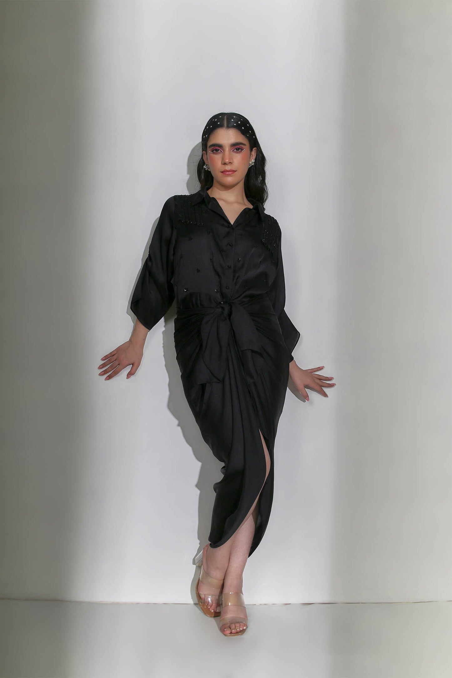 Elle - Black Wrap Dress With Front Tie