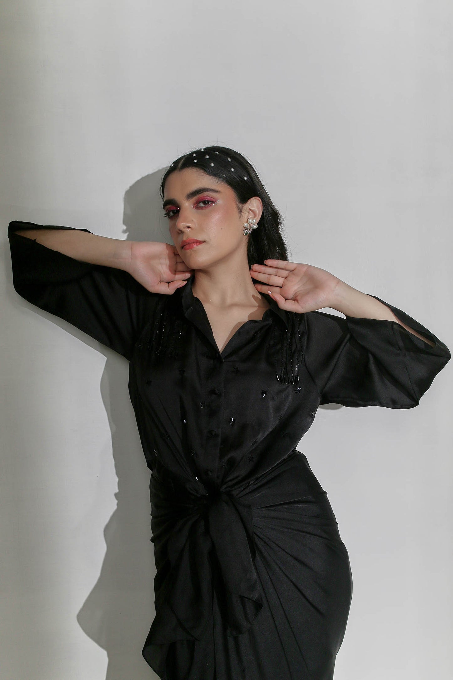 Elle - Black Wrap Dress With Front Tie