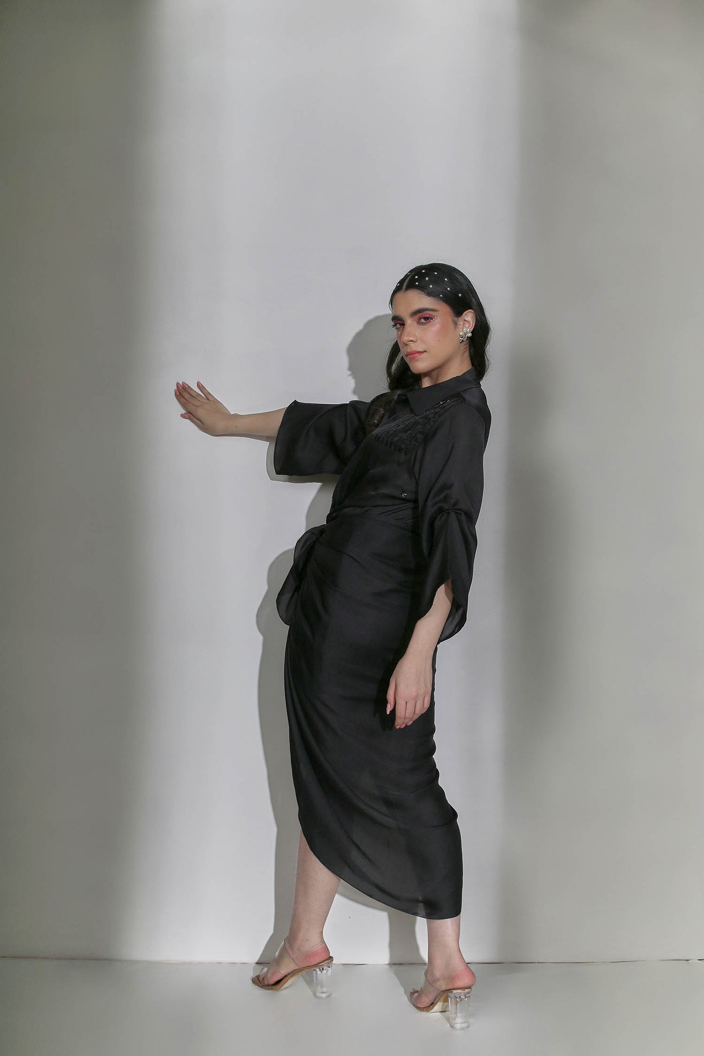 Elle - Black Wrap Dress With Front Tie