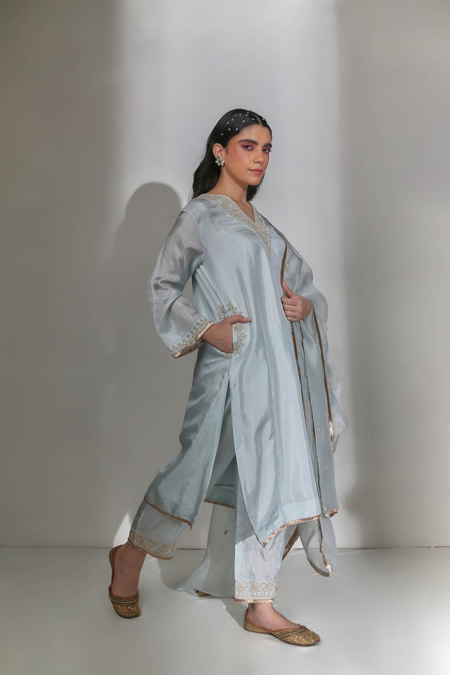 Zoya - Light Blue Kali Kurta & Palazzos