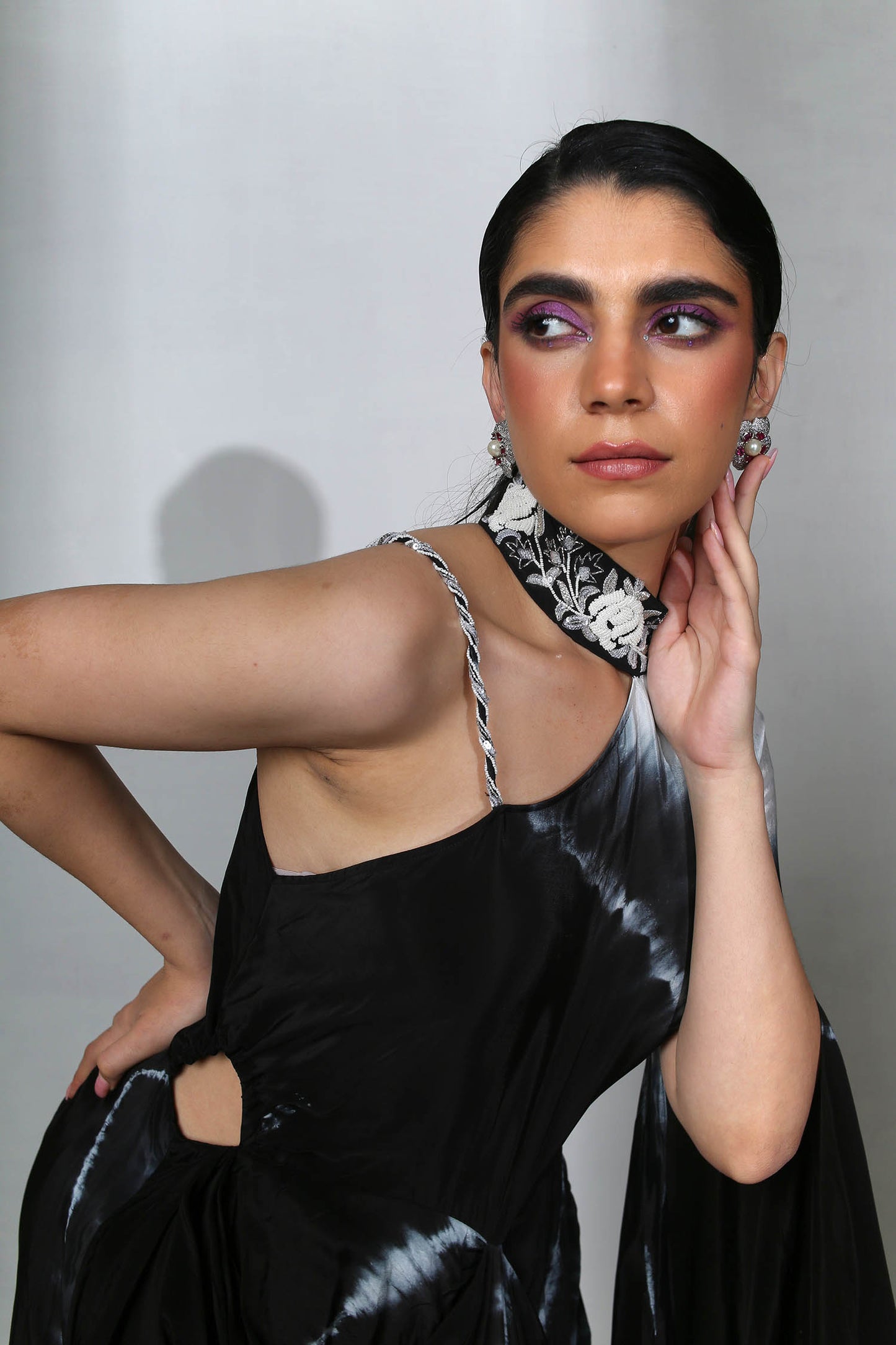 Amama - Black Tie Dye Draped Gown