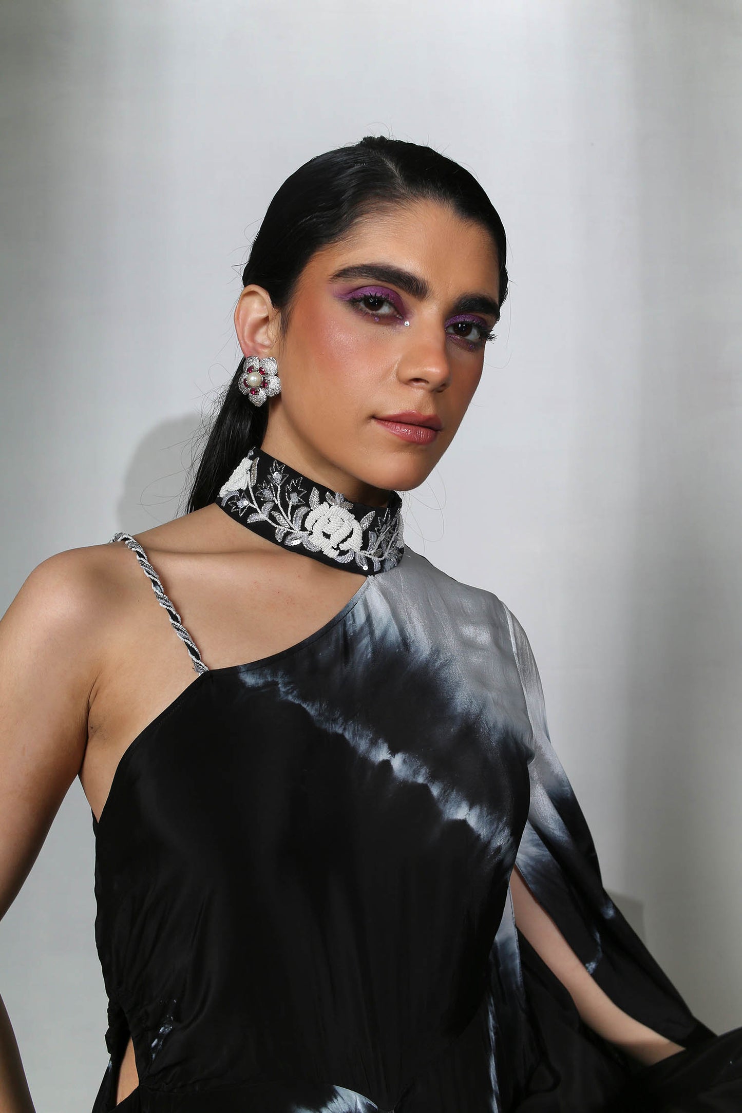 Amama - Black Tie Dye Draped Gown