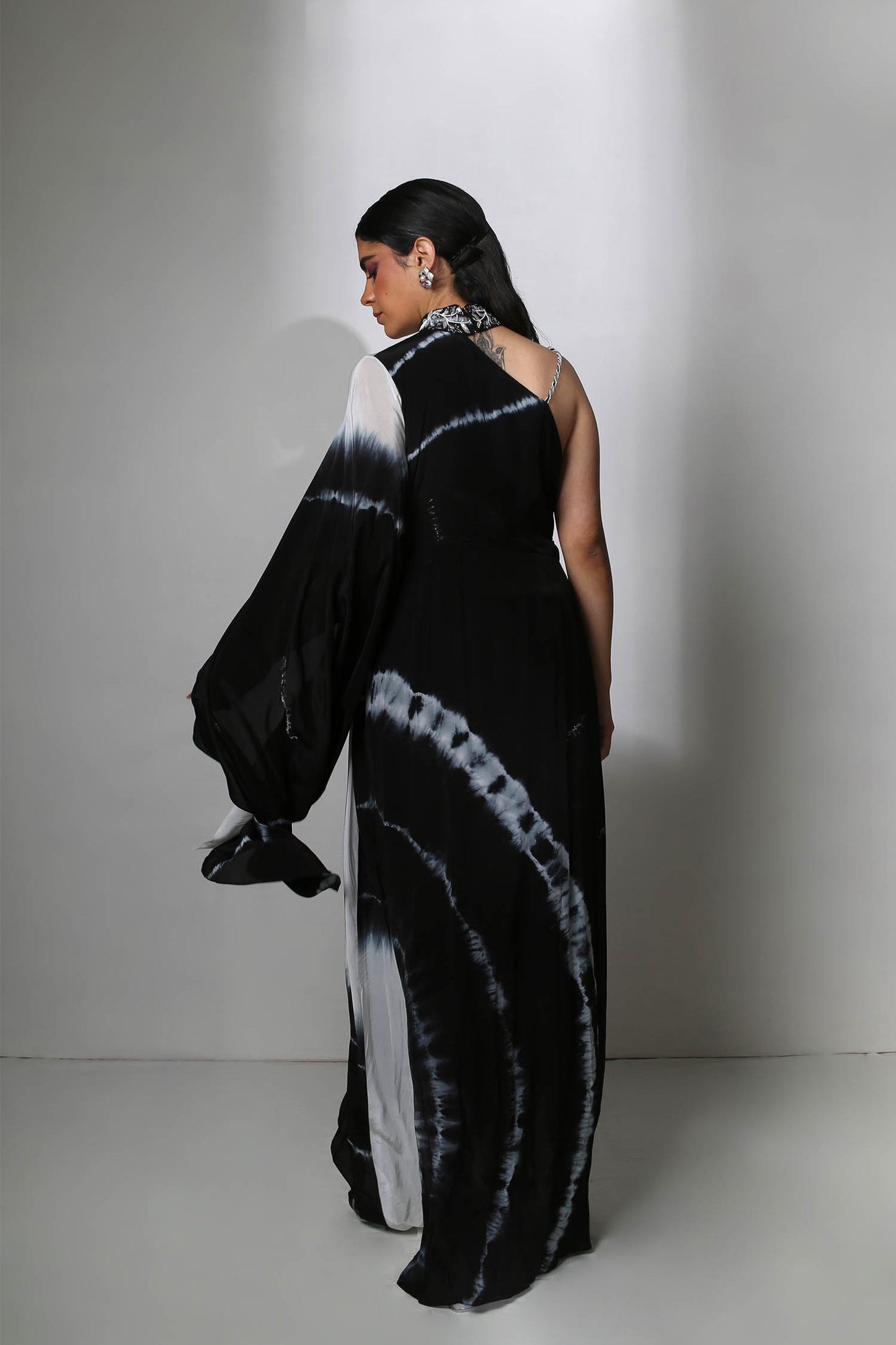 Amama - Black Tie Dye Draped Gown