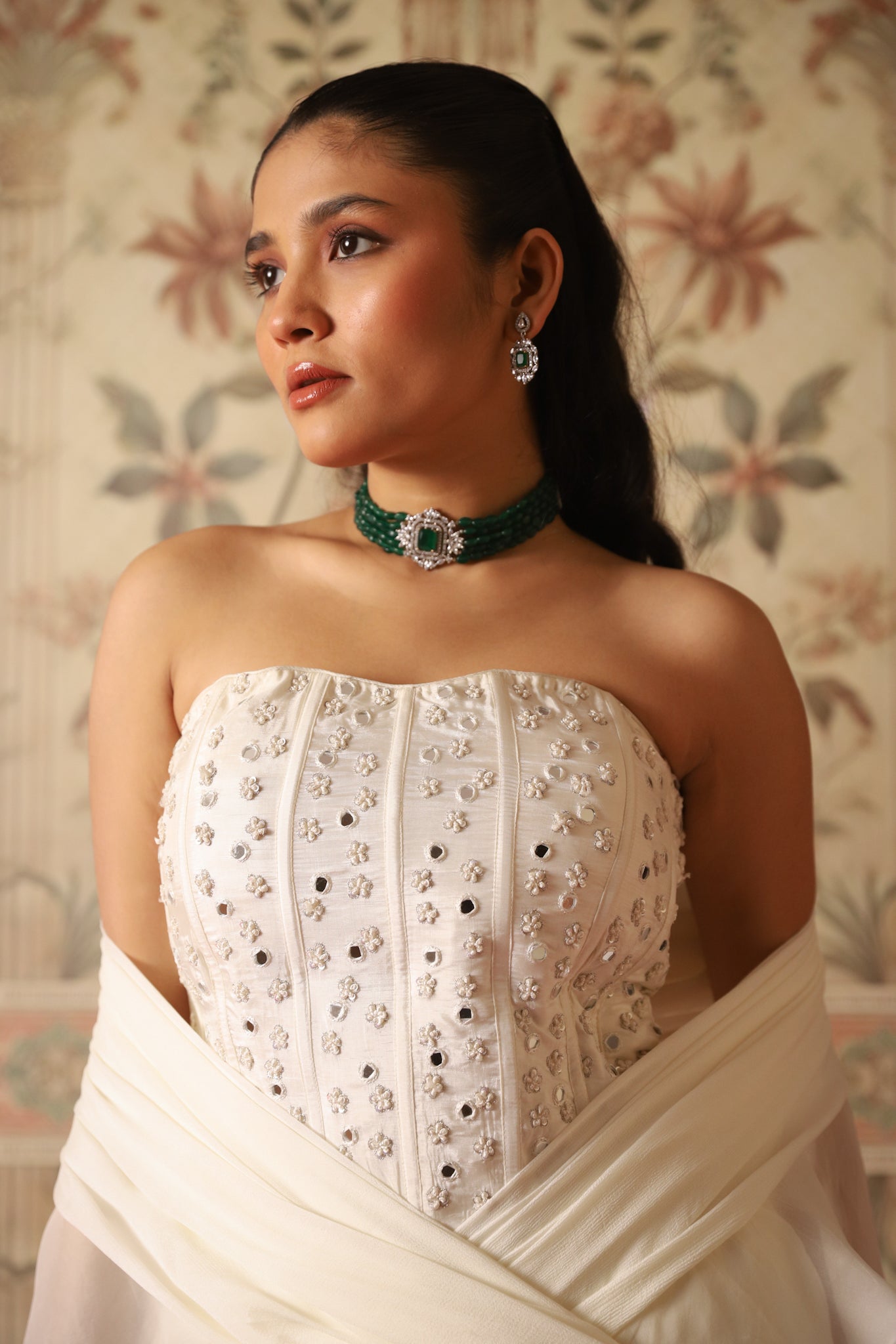 Vera Ivory Pre-Draped Ruffle Saree With an Ivory Corset Blouse
