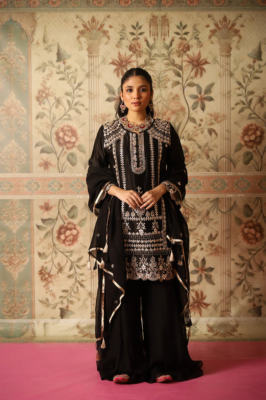 Mehvish Black Gota Patti Kurta, Sharara Pants & Dupatta