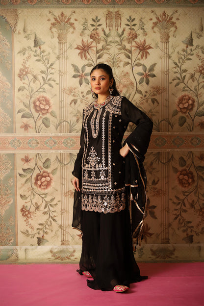 Mehvish Black Gota Patti Kurta, Sharara Pants & Dupatta