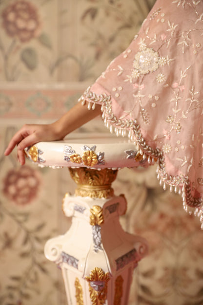 Aurelle Old Rose Pink One-Shoulder Cape & Flared Palazzos