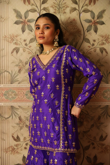 Bahaar Purple Gota Patti Kurta & Kalidaar Sharara Set