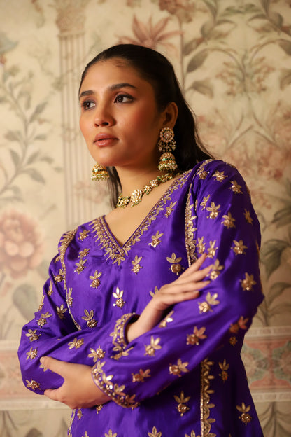 Bahaar Purple Gota Patti Kurta & Kalidaar Sharara Set