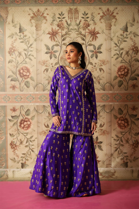 Bahaar Purple Gota Patti Kurta & Kalidaar Sharara Set