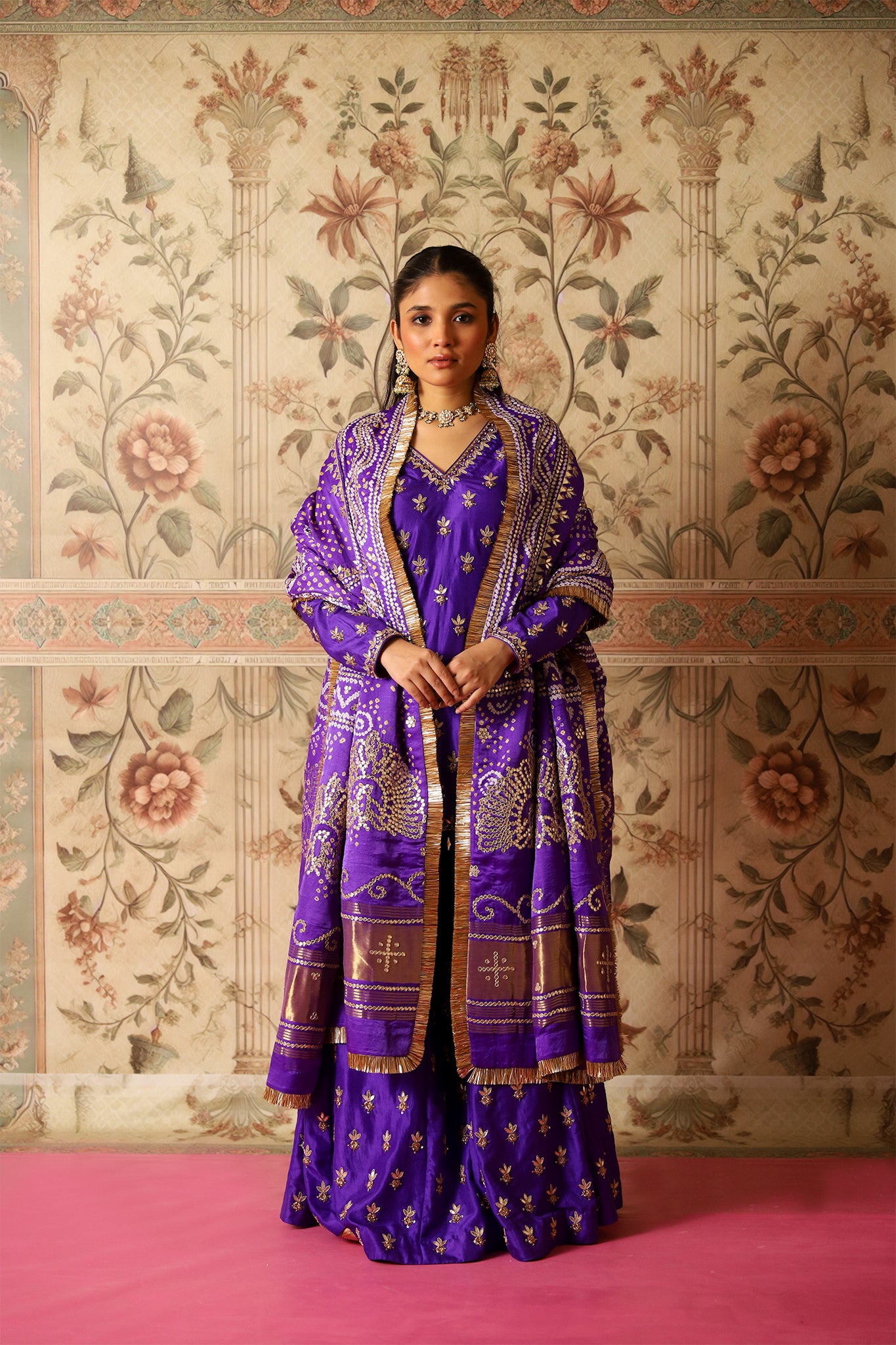 Bahaar Purple Gota Patti Kurta, Kalidaar Sharara & Bandhej Dupatta Set
