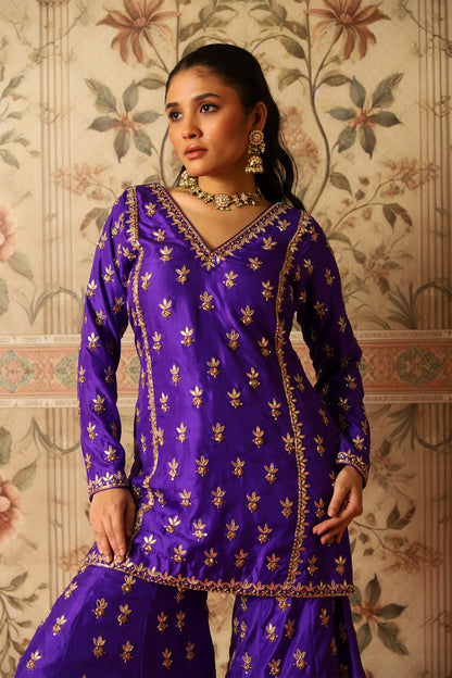Bahaar Purple Gota Patti Kurta & Kalidaar Sharara Set