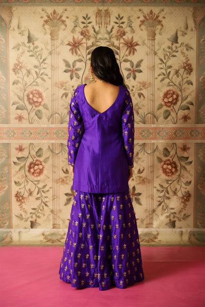 Bahaar Purple Gota Patti Kurta & Kalidaar Sharara Set