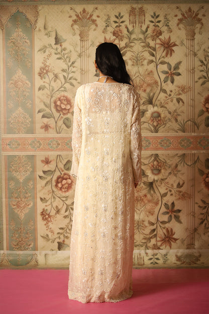 Clara Ivory Pearl Work Jacket, Blouse & Pre-Draped Saree