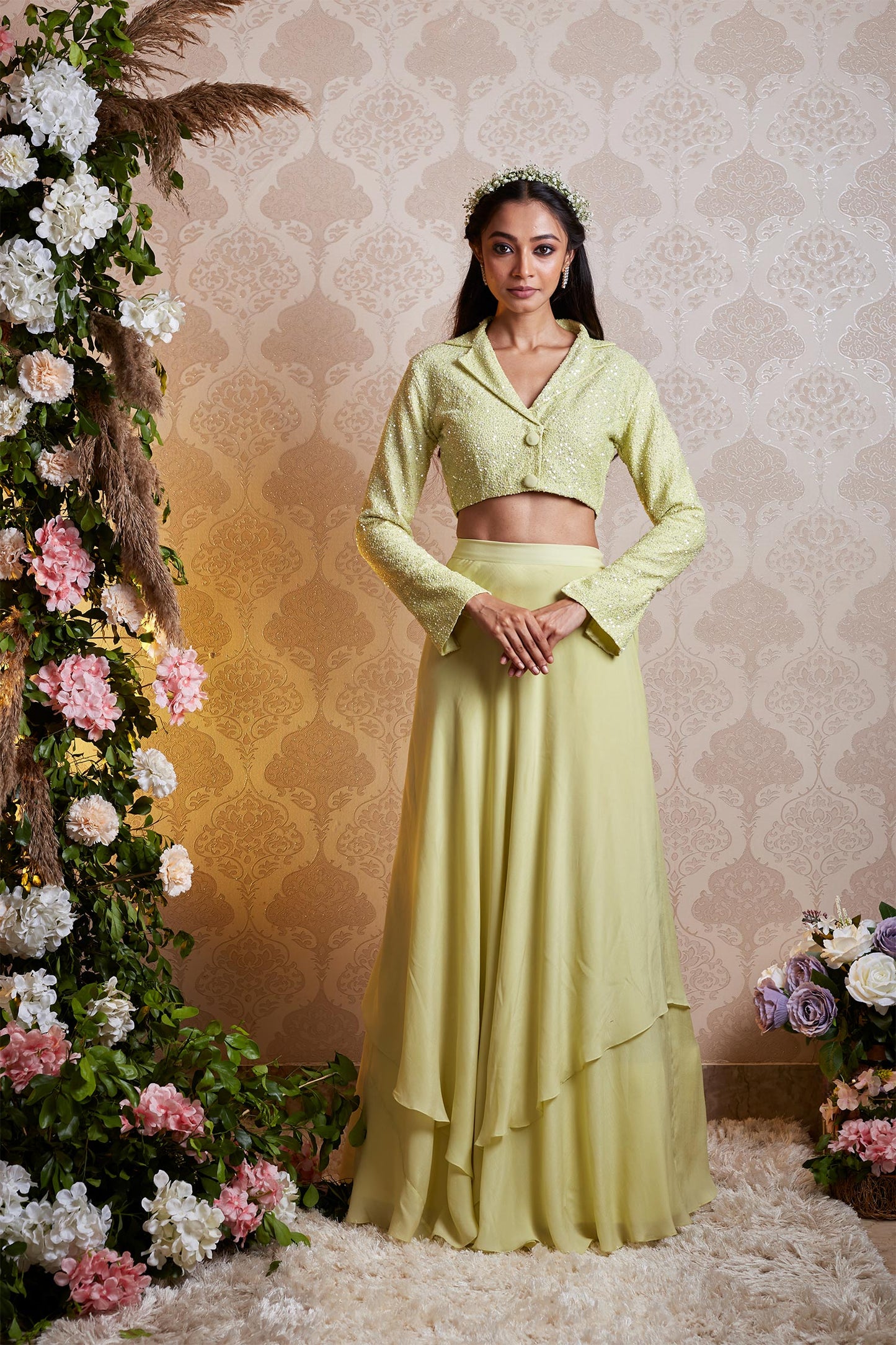 Alaia - Lime Green Blazer Lehenga Set