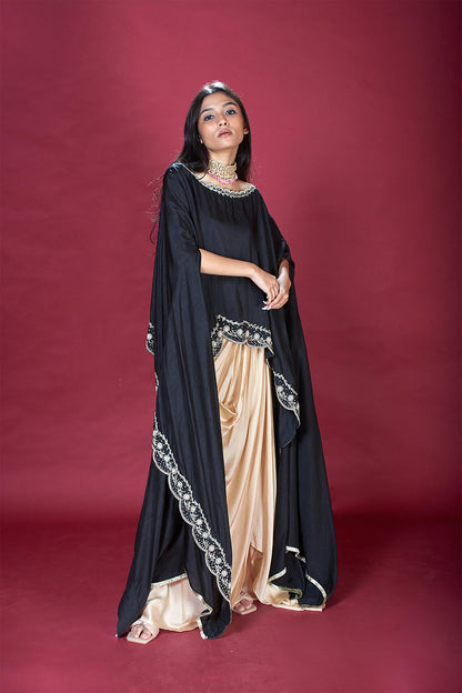 Siera - Black Cape & Gold Draped Skirt