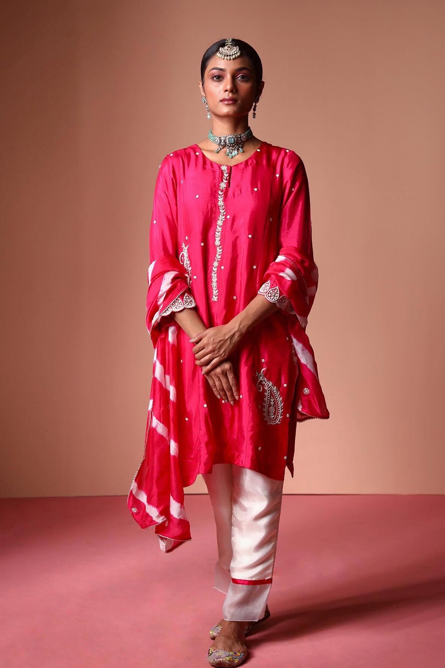 Asmairaa - Magenta Pink and Ivory Kurta Set