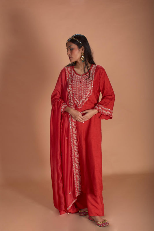 Keisha - Rust Orange Straight Kurta & Palazzos