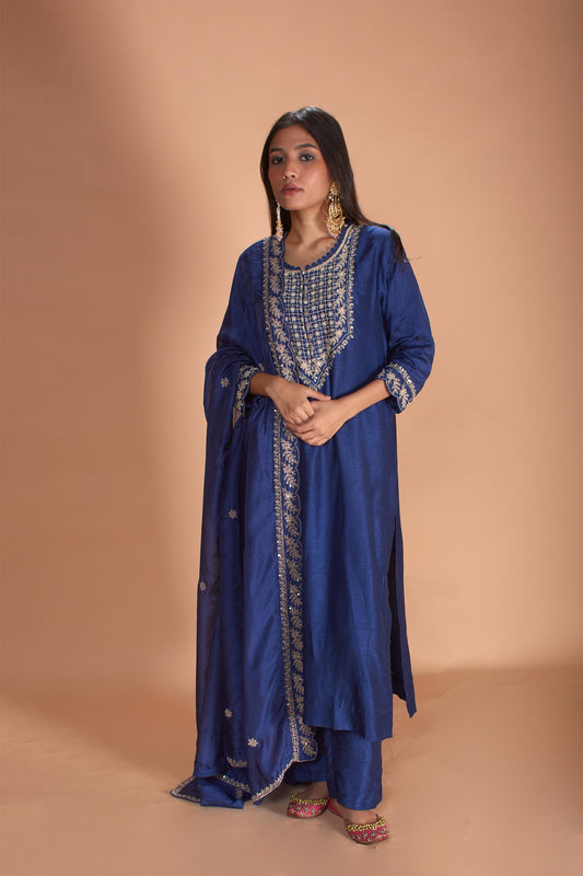 Keisha - Midnight Blue Straight Kurta & Palazzos