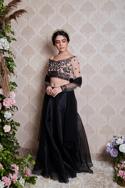 Mabel - Black & Nude Lehenga Set