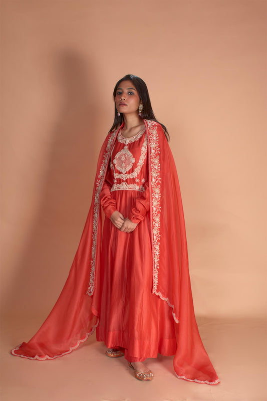 Amyra - Orange Anarkali with Zardozi Work