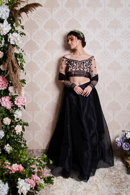 Mabel - Black & Nude Lehenga Set