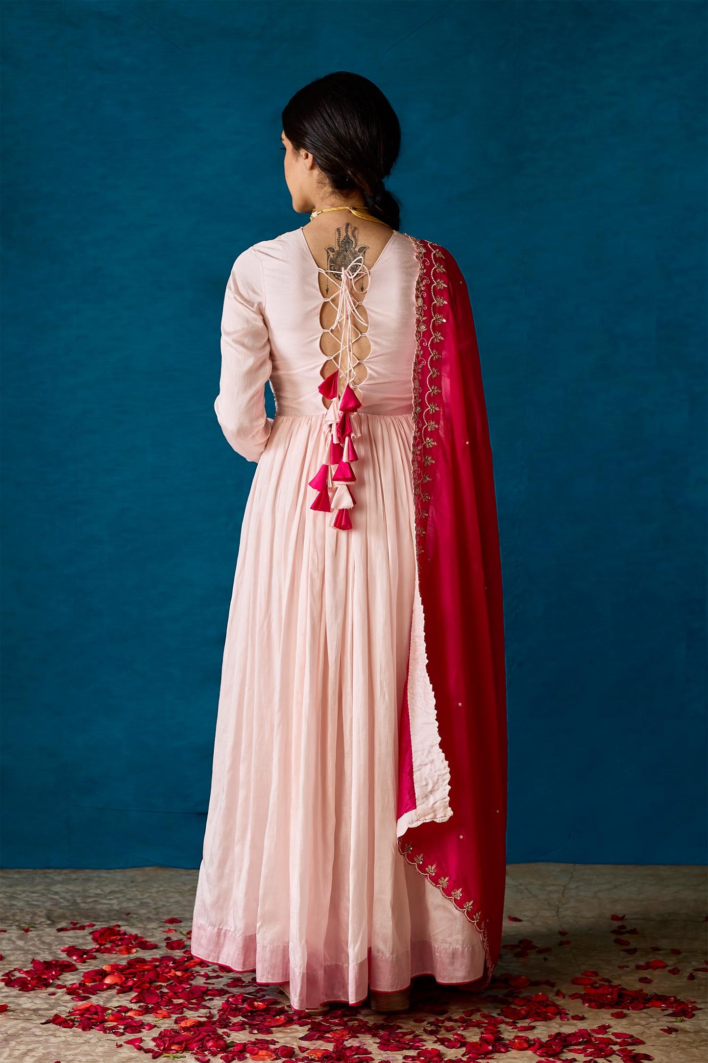 Amaya - Light Pink Anarkali with Gazing & Deep V Neck