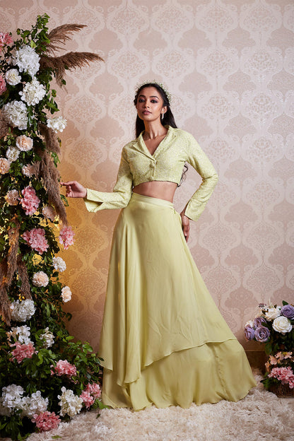 Alaia - Lime Green Blazer Lehenga Set