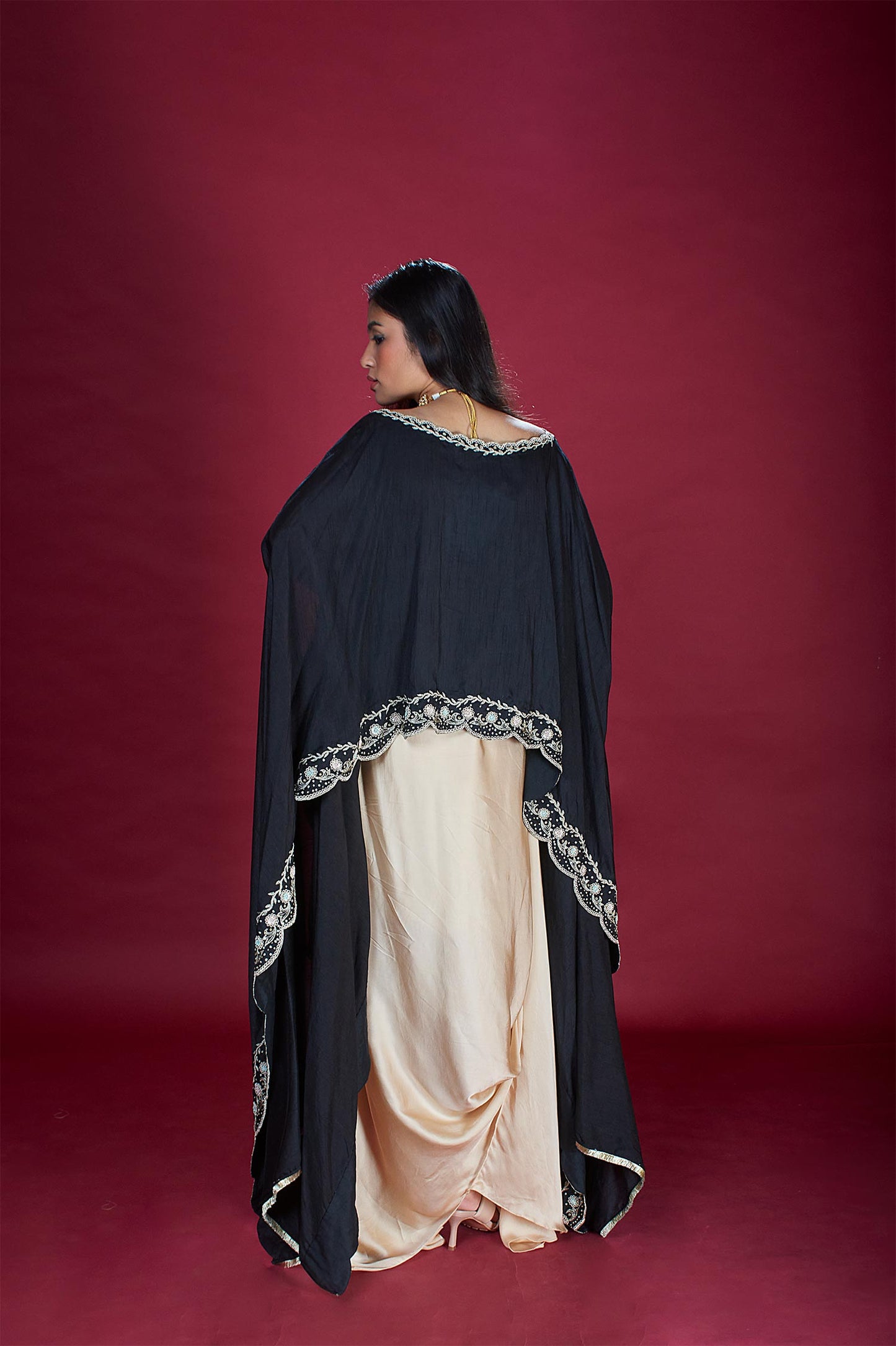 Siera - Black Cape & Gold Draped Skirt