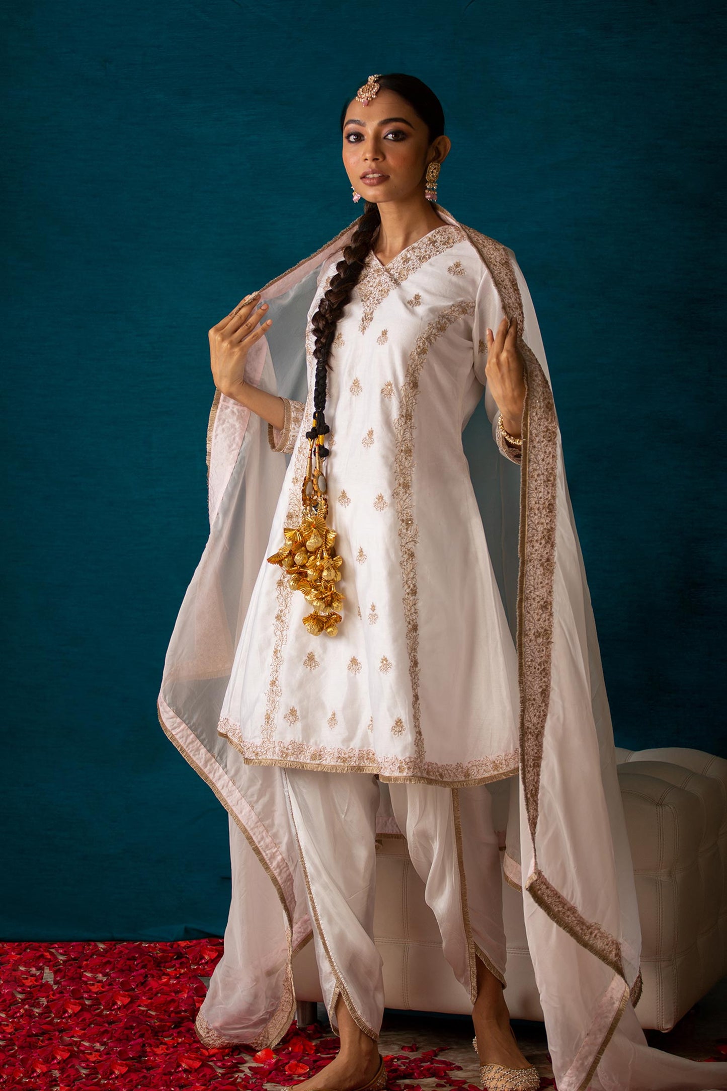 Amaya - White Kali Kurta with Dhoti Pants