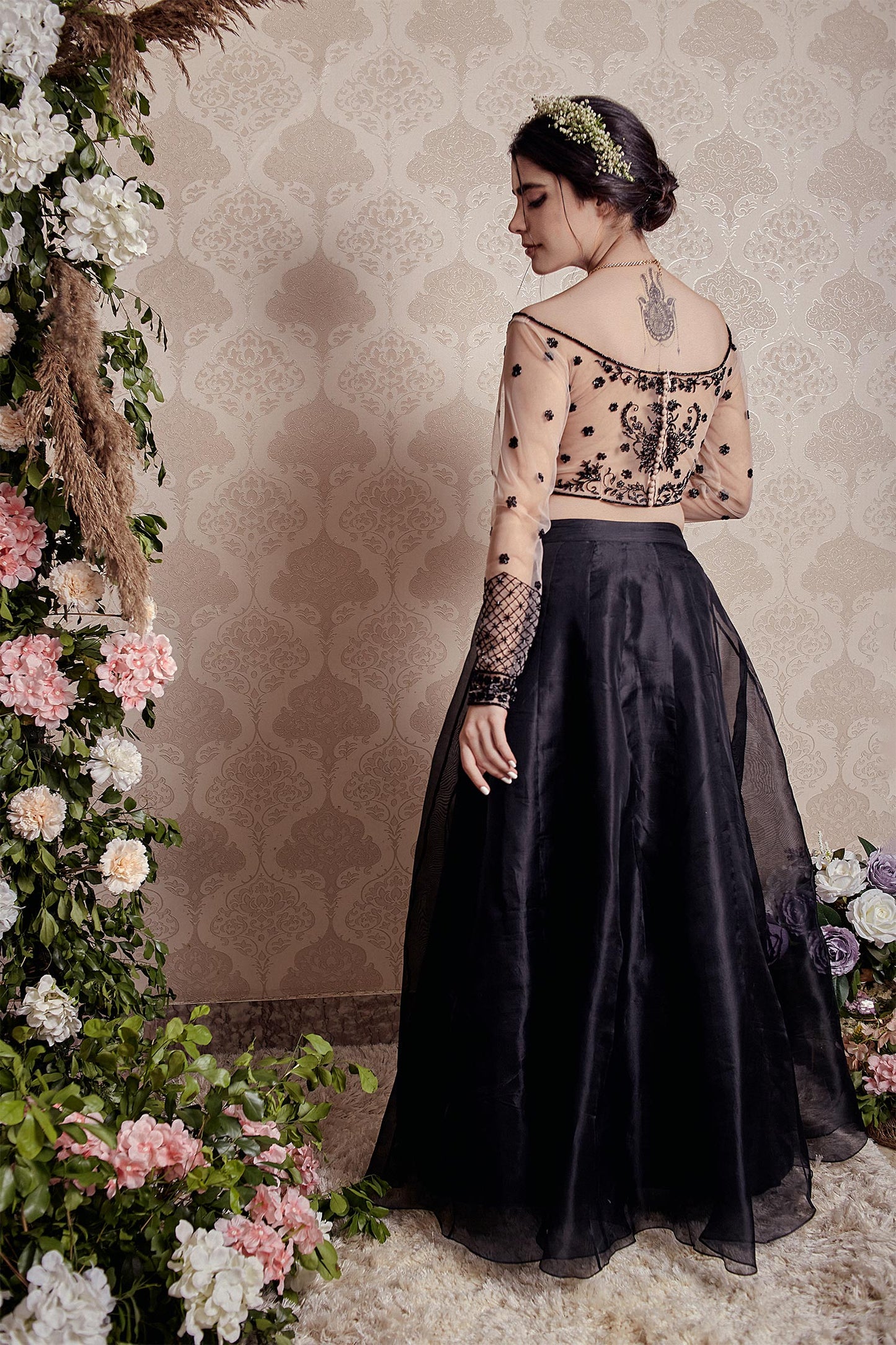 Mabel - Black & Nude Lehenga Set