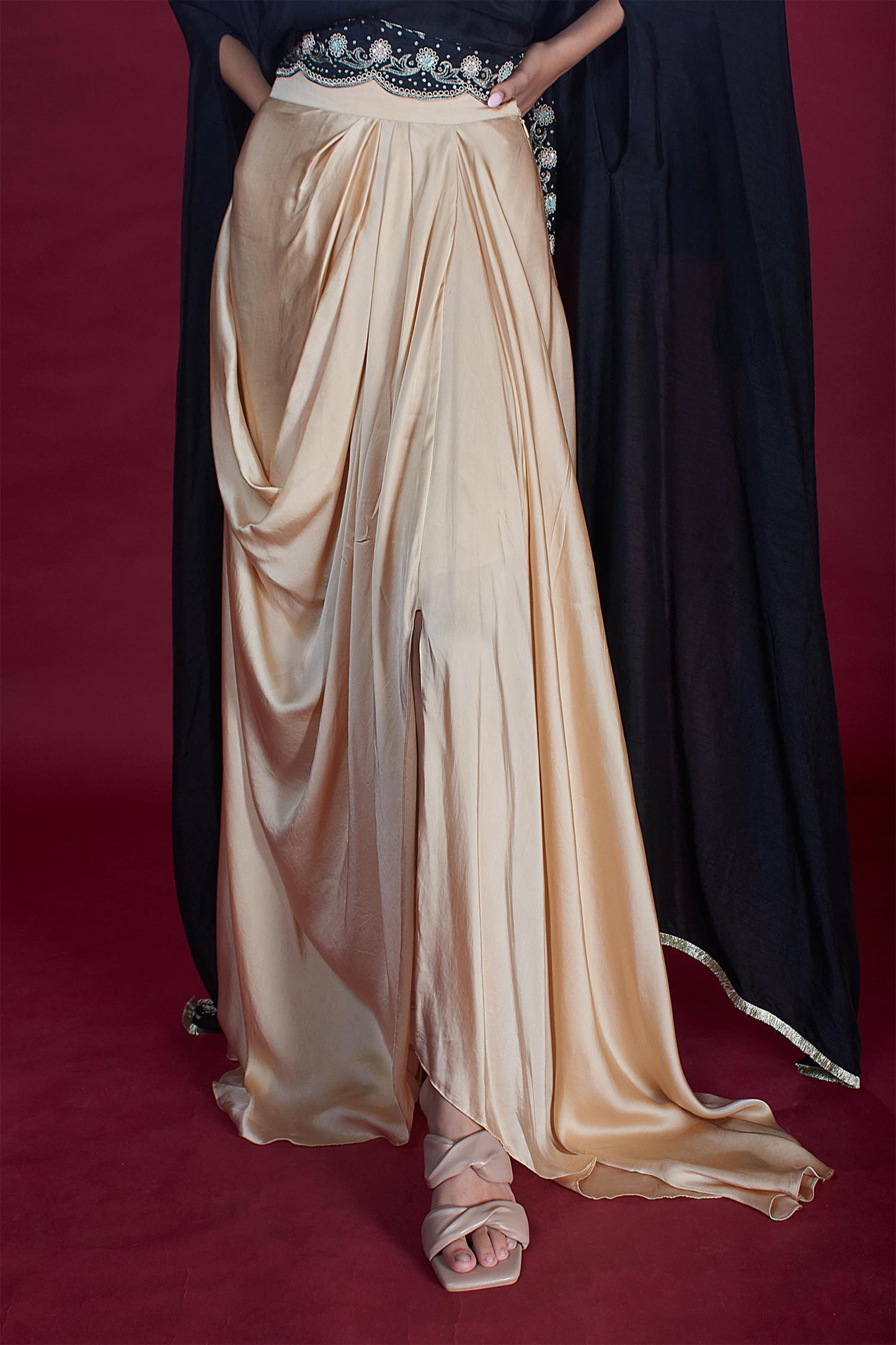 Siera - Black Cape & Gold Draped Skirt