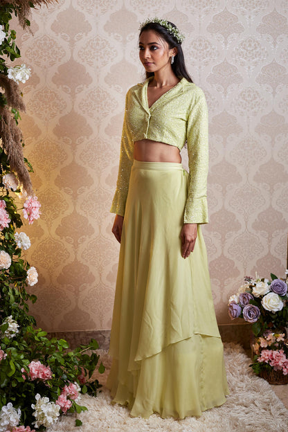 Alaia - Lime Green Blazer Lehenga Set