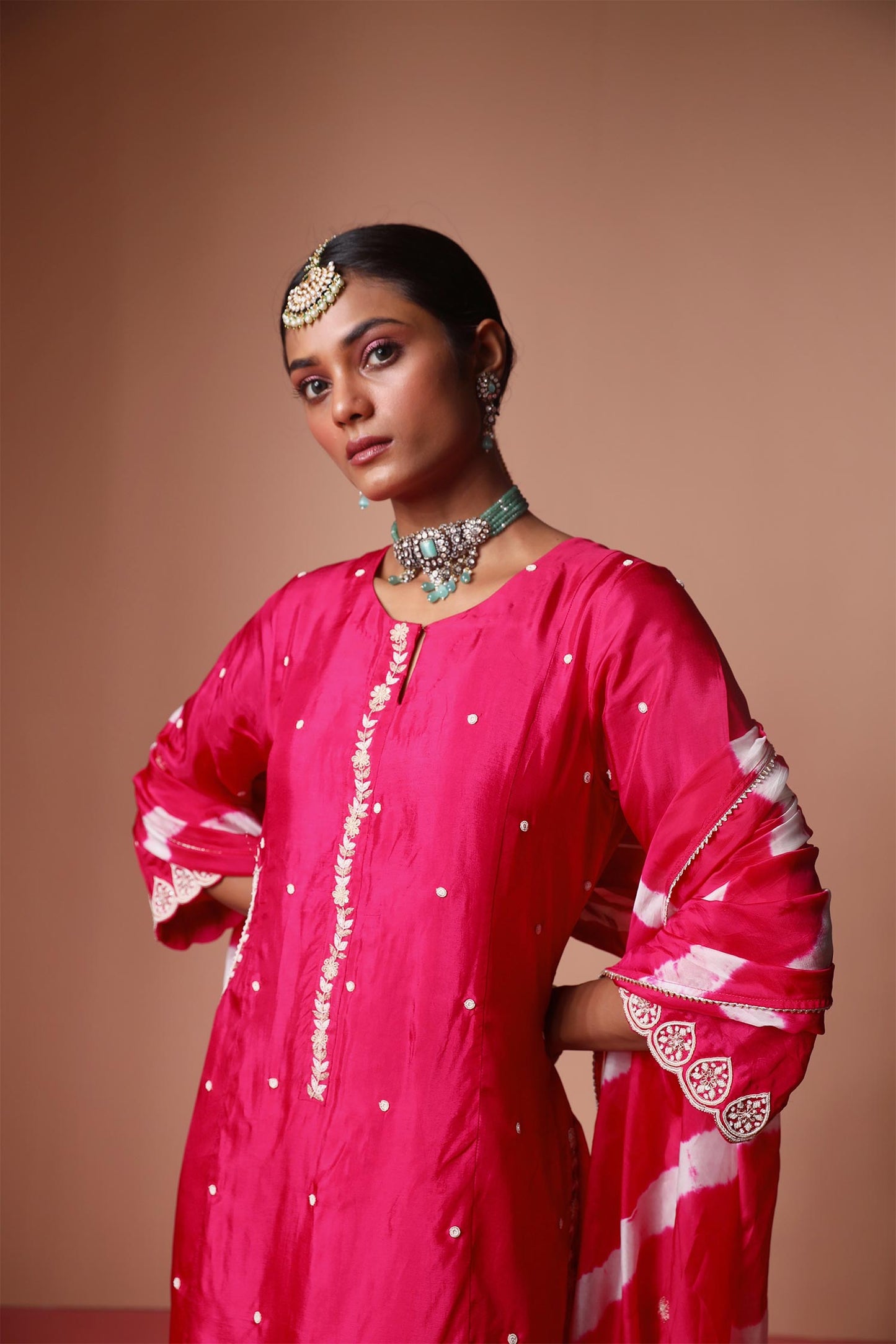 Asmairaa - Magenta Pink and Ivory Kurta Set