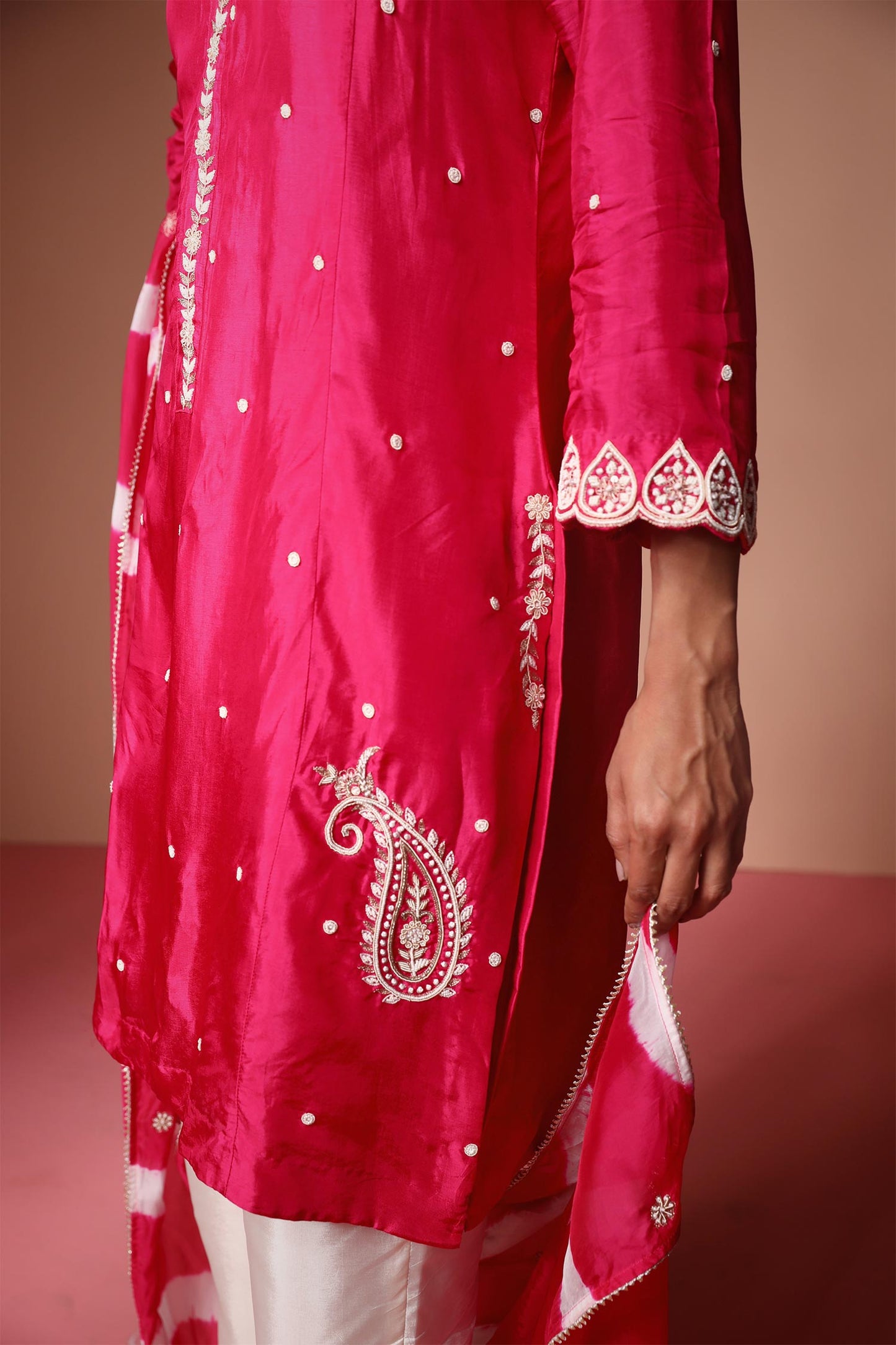 Asmairaa - Magenta Pink and Ivory Kurta Set