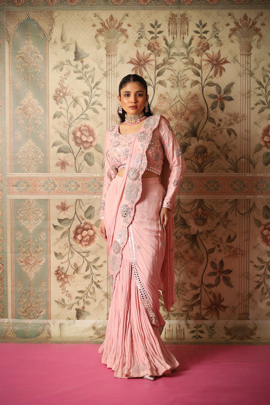 Jasmin Old Rose Pink Pre-Draped Saree & Blouse