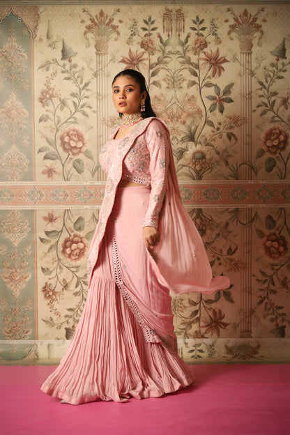 Jasmin Old Rose Pink Pre-Draped Saree & Blouse