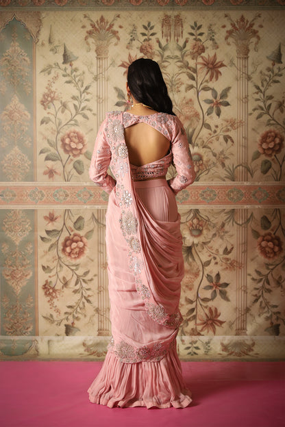 Jasmin Old Rose Pink Pre-Draped Saree & Blouse