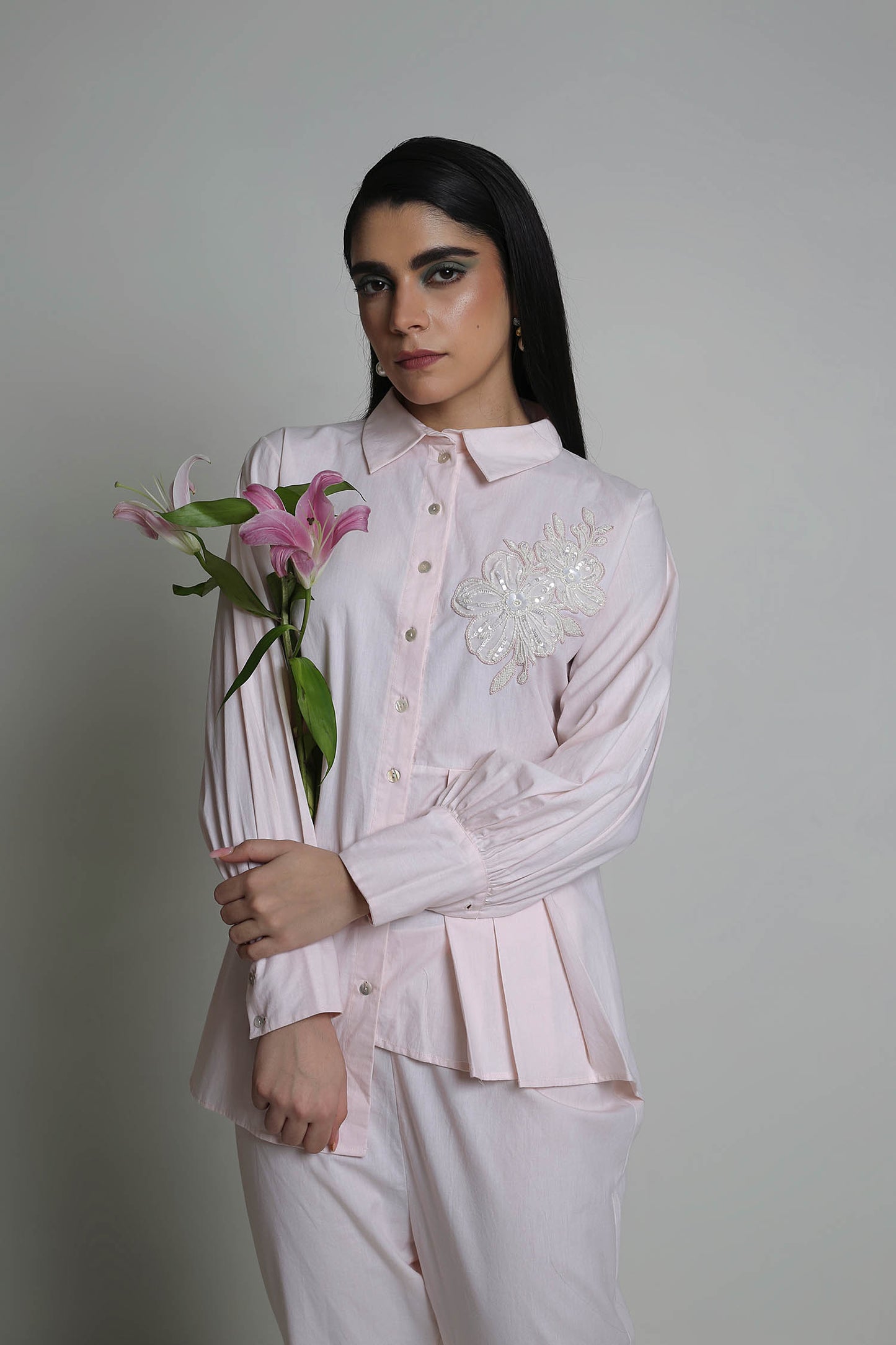 Esme - Peach Shirt With Handwork