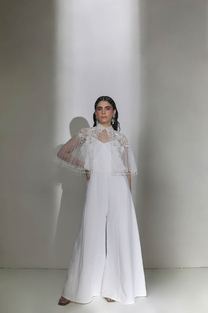 Aurora - White Jumpsuit And Hand-Embroidered Pearl Work