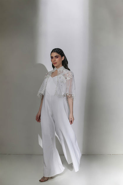 Aurora - White Jumpsuit And Hand-Embroidered Pearl Work